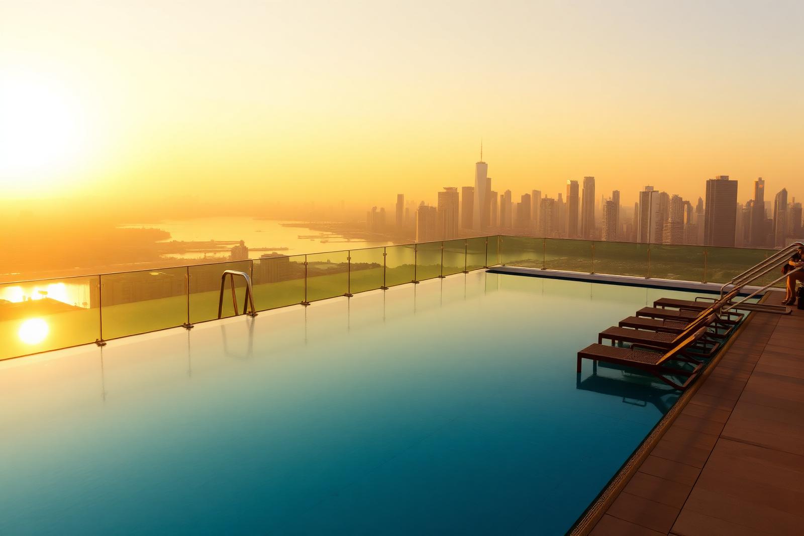The rooftop pool at golden hour